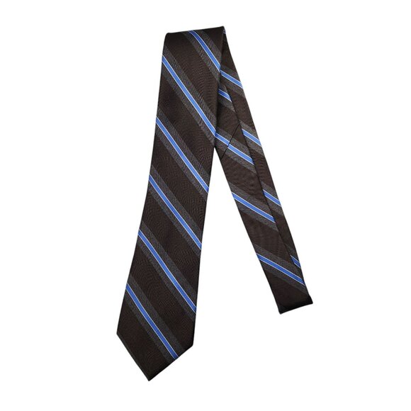 Michael Michael Kors Mens Brown & Blue Striped Silk & Viscose Tie - Picture 4 of 5